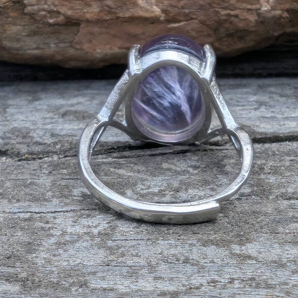 Gorgeous Rainbow Fluorite Gemstone Ring. Adjustable Ring Size 8-10 - Picture 3 of 8